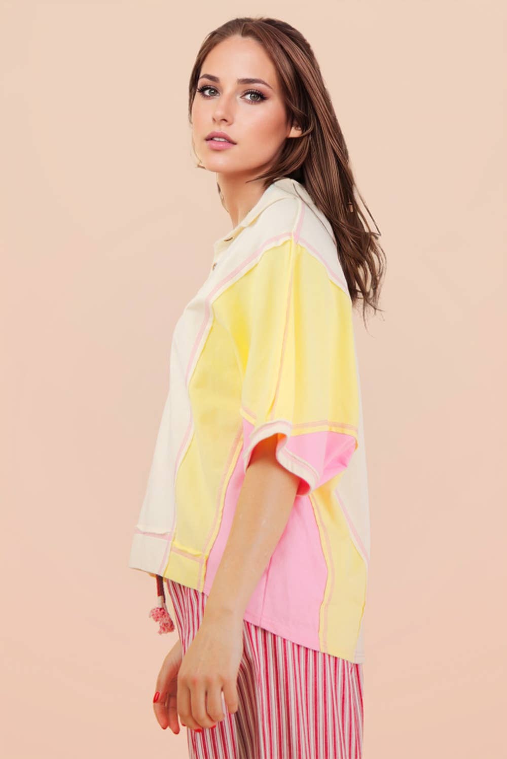 Oversized Dolman Sleeve Color Block Top
