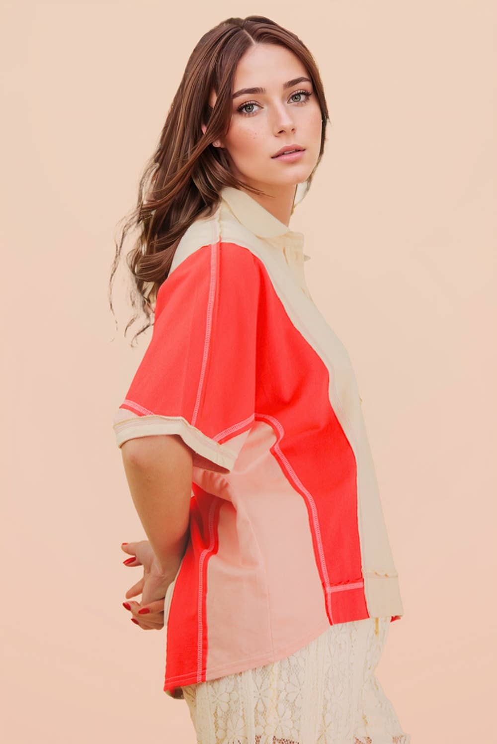 Oversized Dolman Sleeve Color Block Top