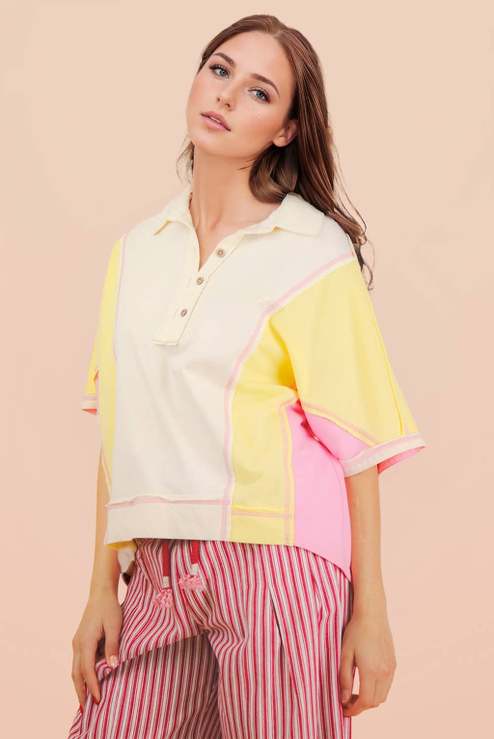 Oversized Dolman Sleeve Color Block Top