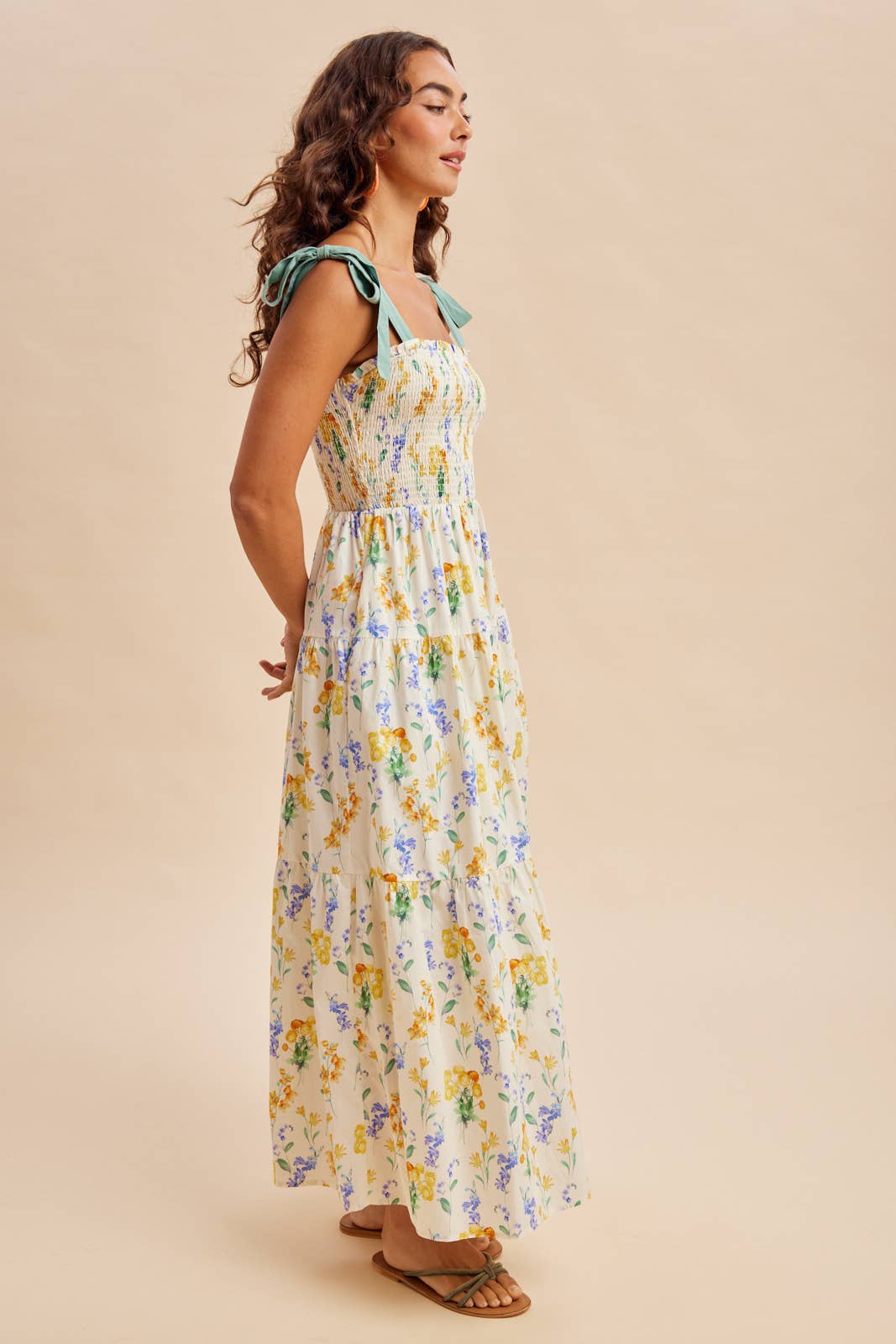 SMOCKED FLORAL MAXI DRESS