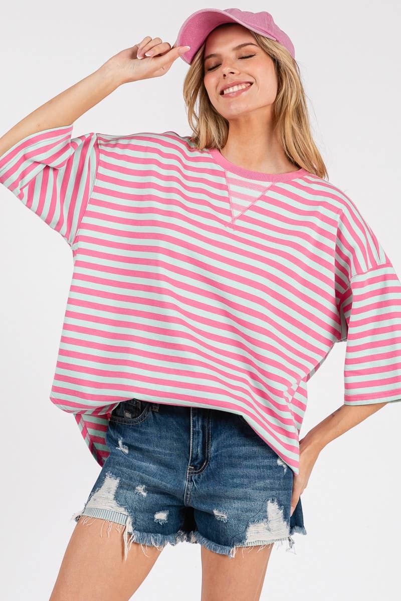 STRIPED OVERSIZED SHORT SLEEVE TOP