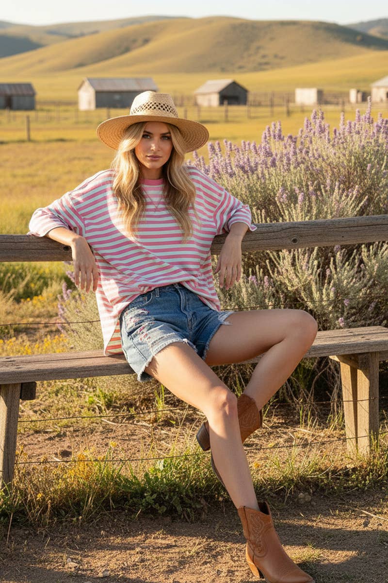 STRIPED OVERSIZED SHORT SLEEVE TOP