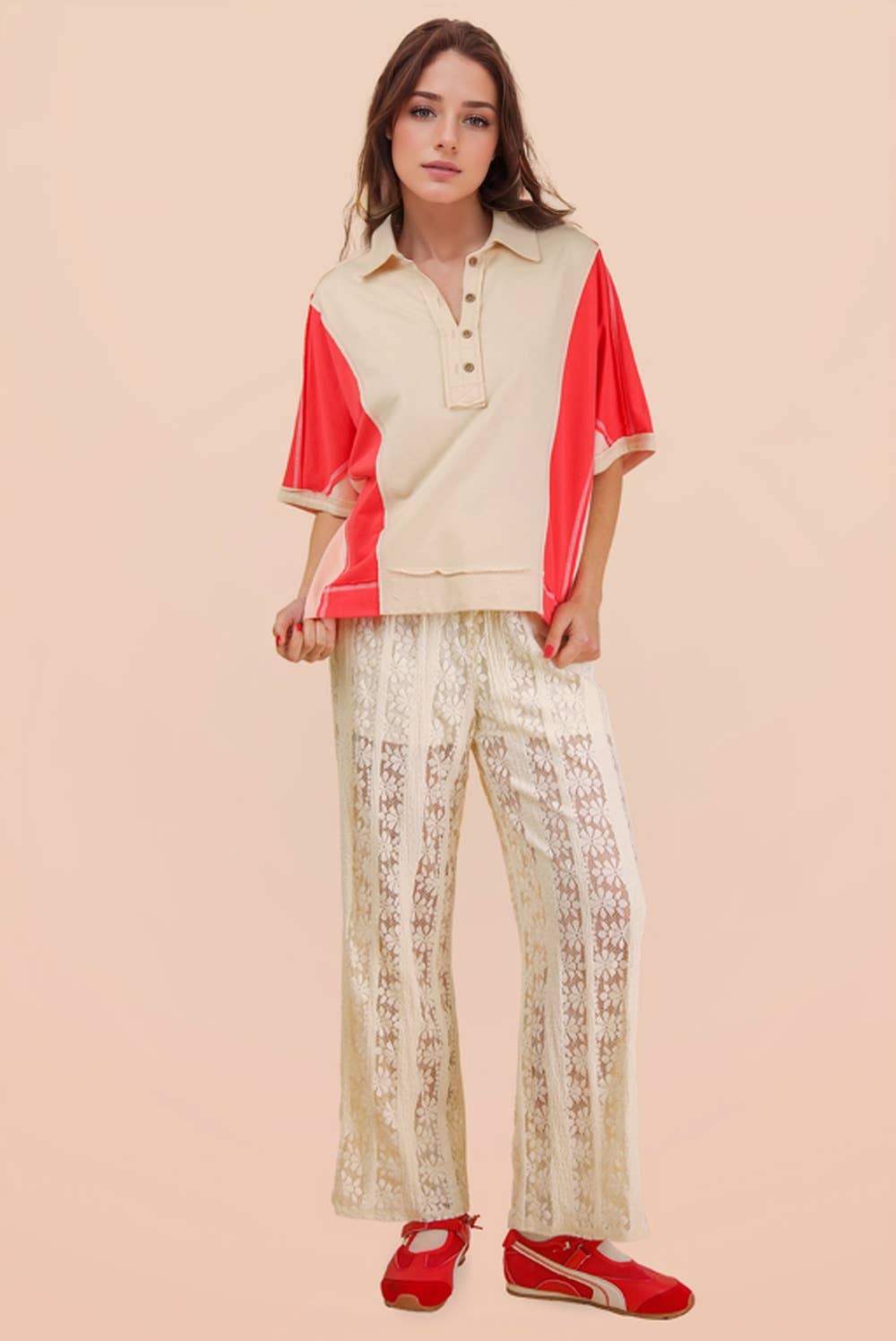 Oversized Dolman Sleeve Color Block Top