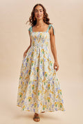 SMOCKED FLORAL MAXI DRESS