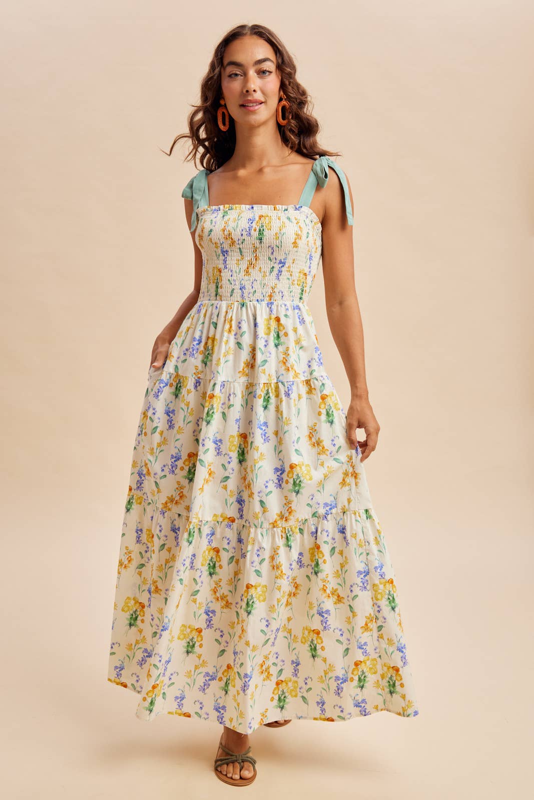 SMOCKED FLORAL MAXI DRESS