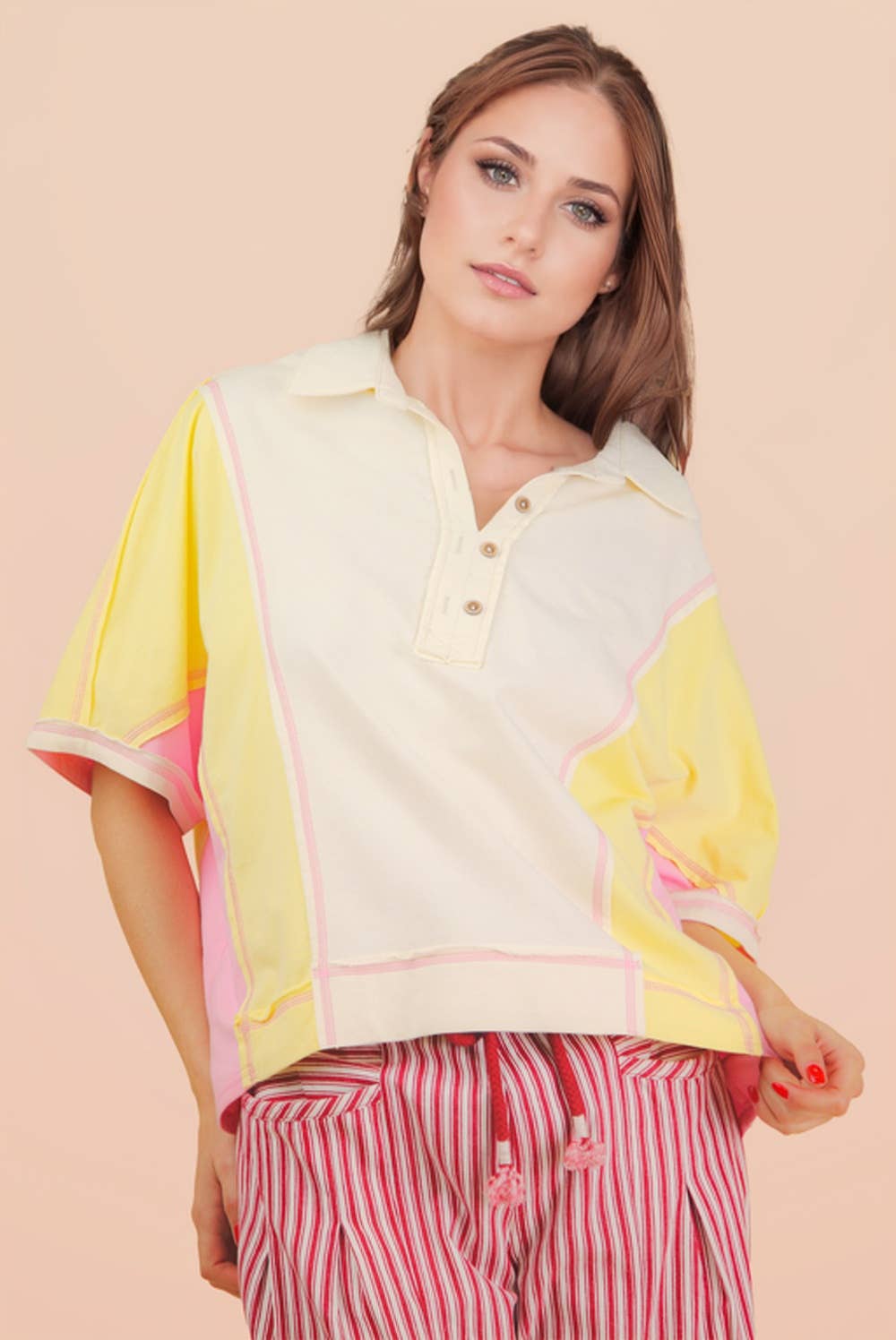 Oversized Dolman Sleeve Color Block Top