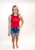 High Rise Button Down Cuff Shorts