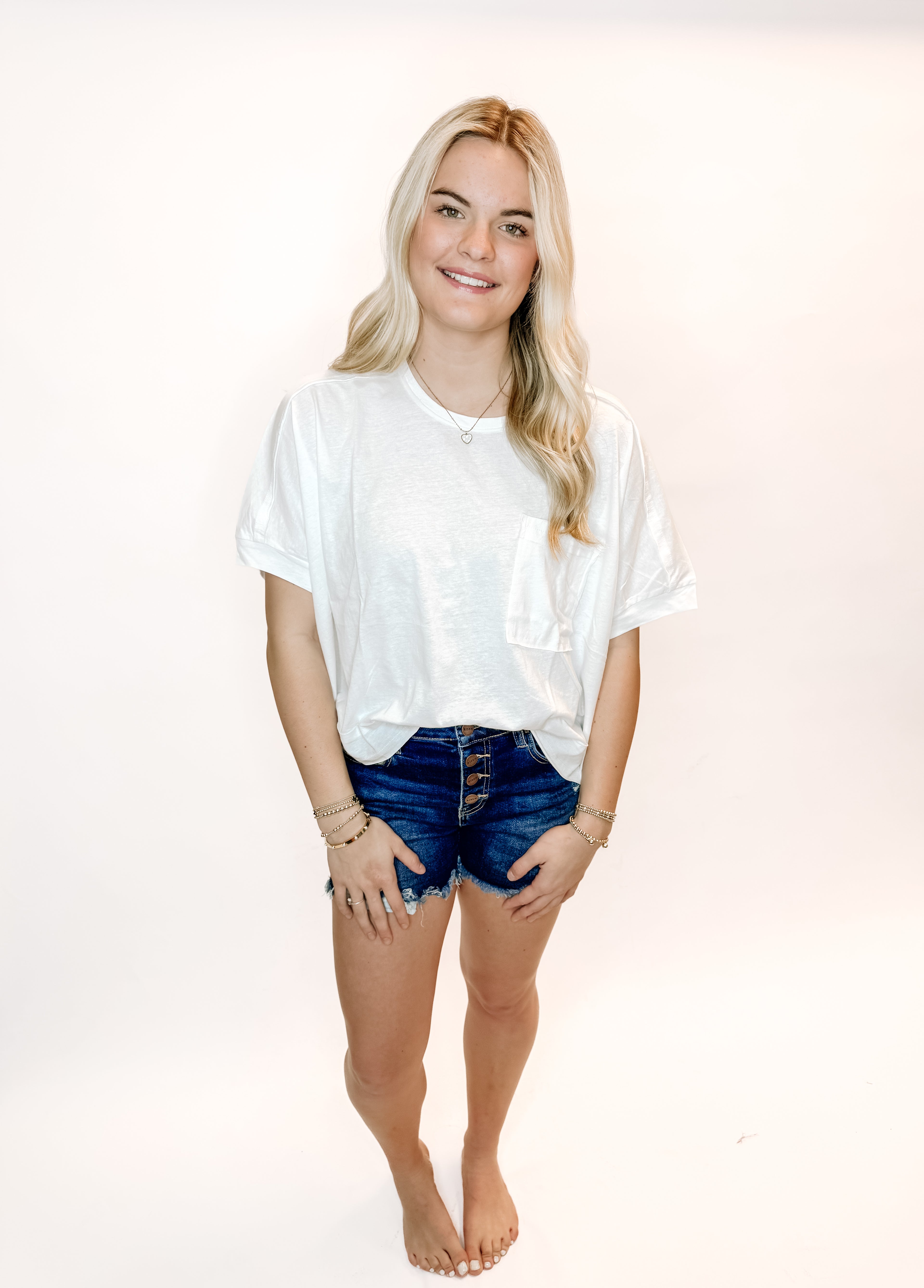 Mid Rise Button Shorts