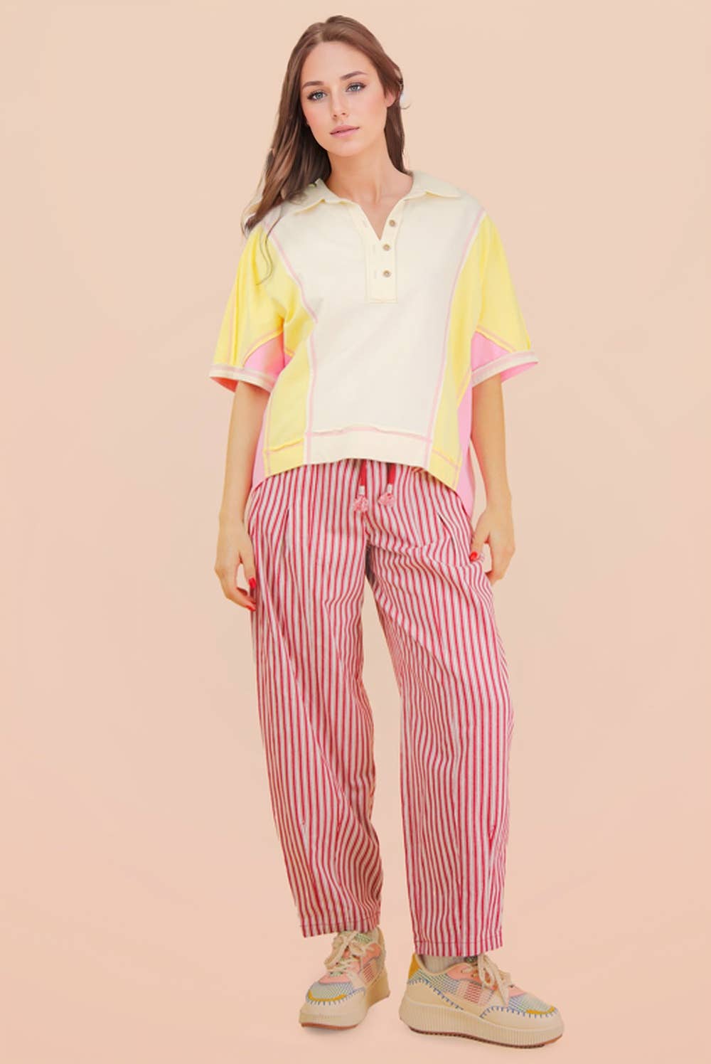 Oversized Dolman Sleeve Color Block Top