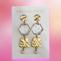 Gold Octagon Gemstone Earrings 