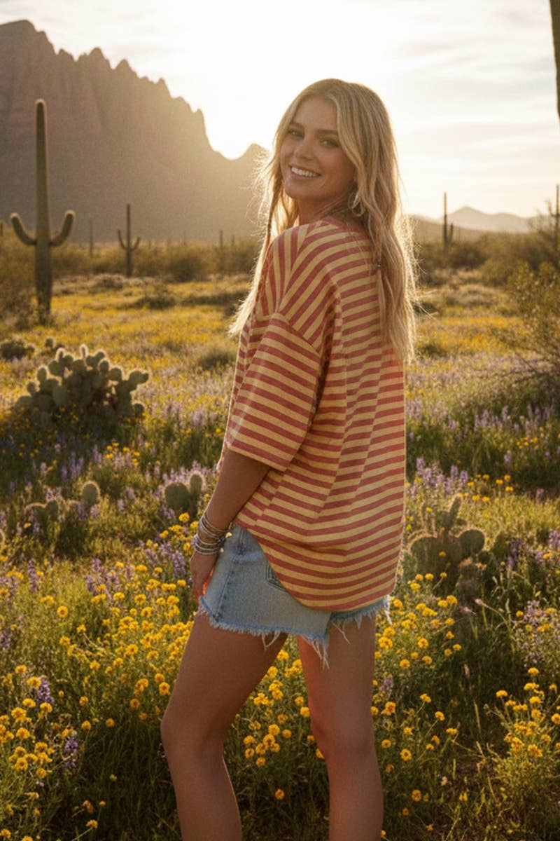 STRIPED OVERSIZED SHORT SLEEVE TOP