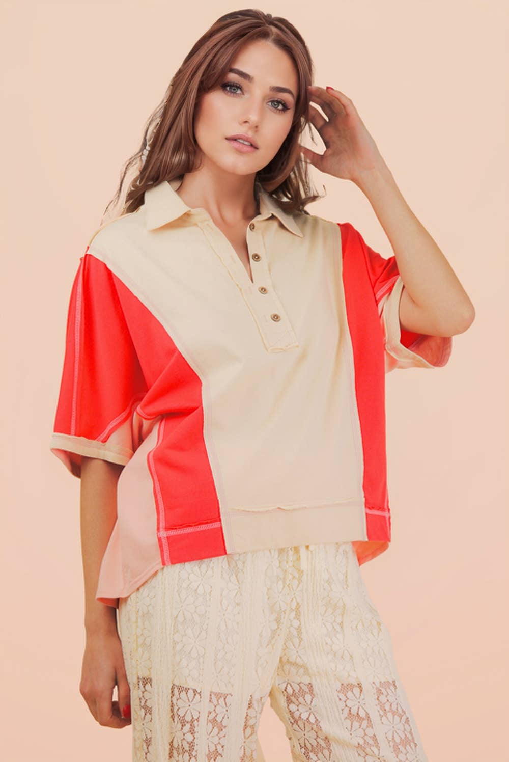 Oversized Dolman Sleeve Color Block Top