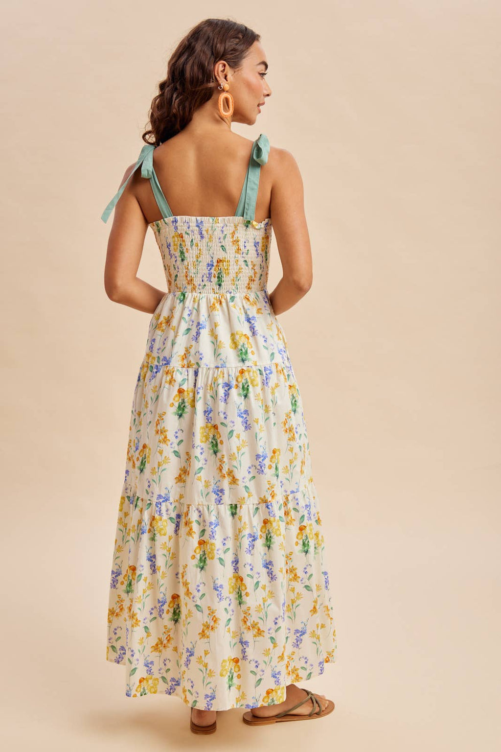 SMOCKED FLORAL MAXI DRESS
